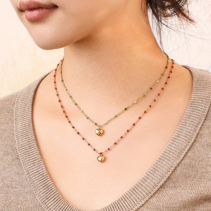 Minimalist Heart Shape Stainless Steel Titanium Steel Enamel Plating Pendant Necklace