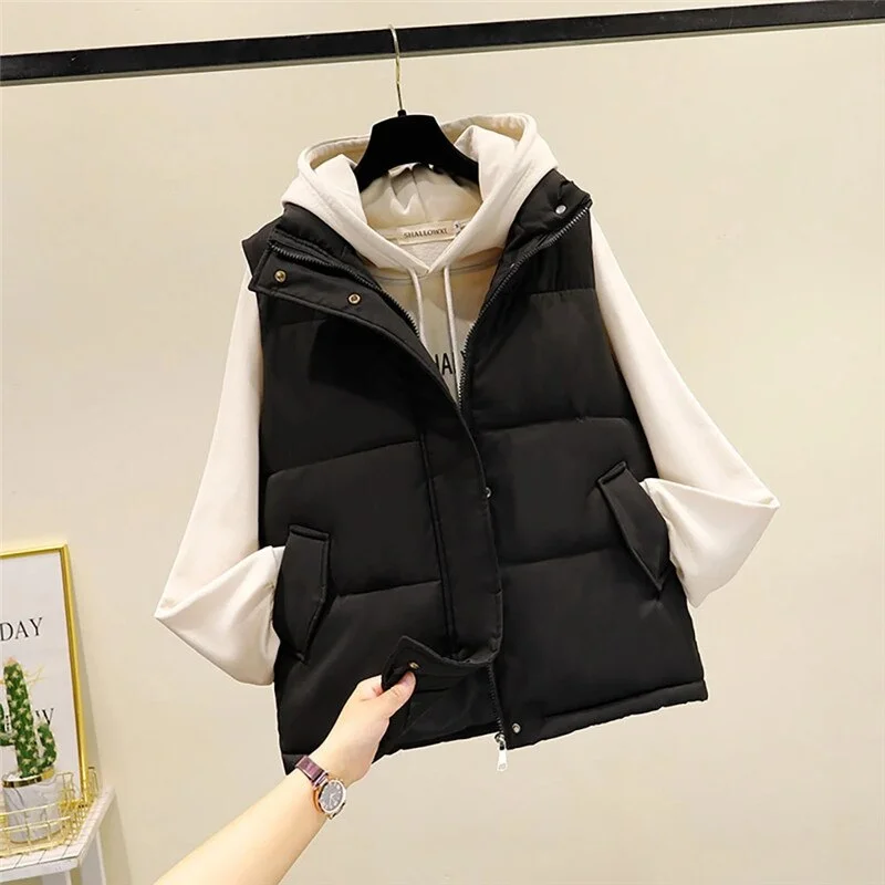 2023 Winter Women Sleeveless Vest Coat Warm Jacket Down Cotton Padded Parka Waistcoat Female Mandarin Collar Vest Jacket