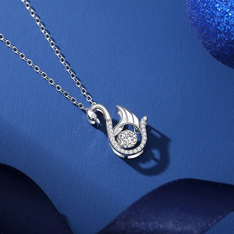 925 Sterling Silver Moissanite Zircon Inlay Swan Pendant Necklace