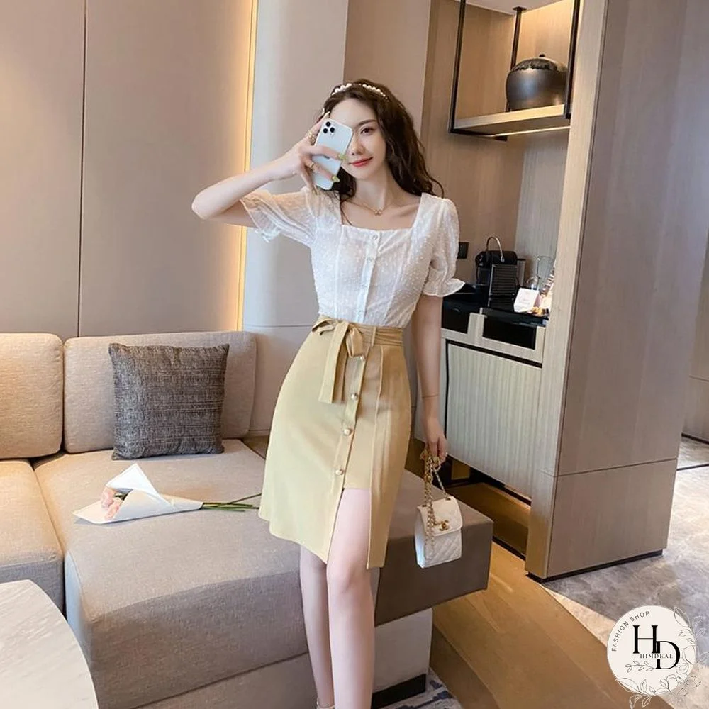 Square Collar Bodycon Two-Piece Set P15451