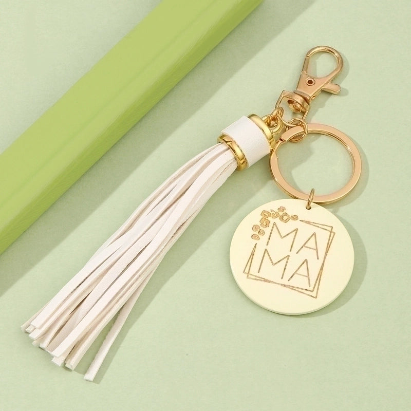 Minimalist Letter Pu Leather Metal Tassel Keychain
