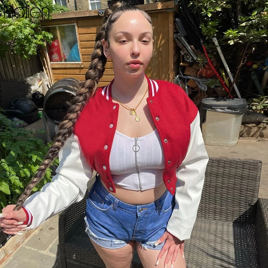 KLALIEN Fashion Casual Streetwear Women Long Sleeve Single Breasted PU Leather Patchwork Coat Sportswear Slim Female Outerwear