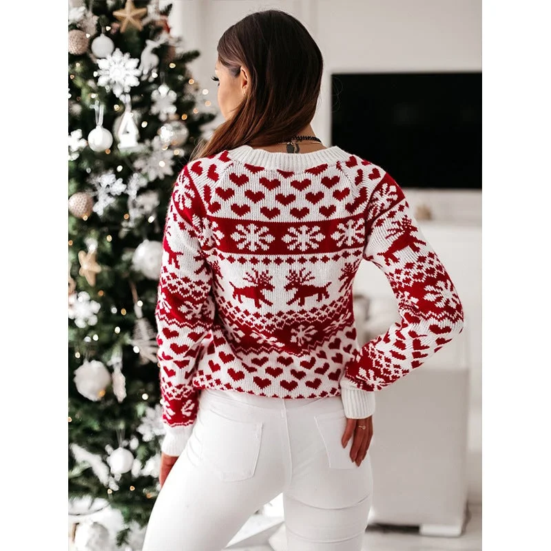 Women's Christmas Elk Long Sleeve Knitted Sweater