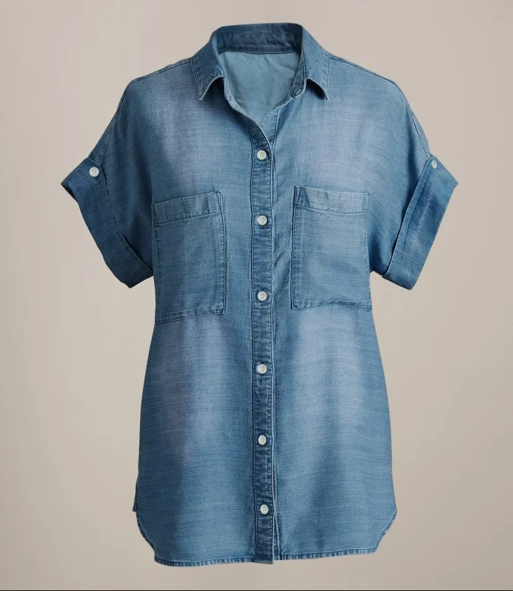 Woherb Fashion New Lapel Pocket Single-Row Denim Shirt-Outfit Ideas
