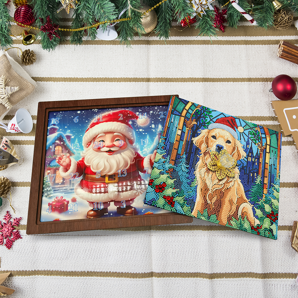 Wooden Christmas Holidays Diamond Painting Countdown Calendar Box for Home Decor