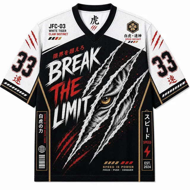 Techwear Jfc 03 03 White Tiger Claw Slogan Short Sleeve Jersey