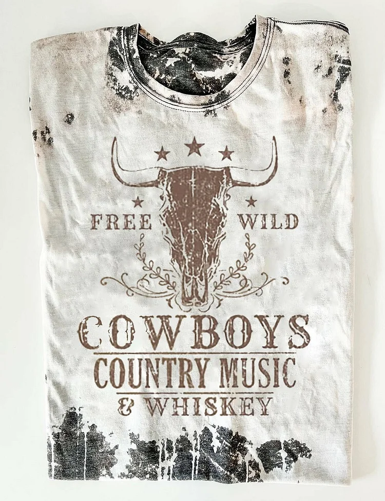 Women's Free And Wild Cowboys Western Fashion Short Sleeve T-Shirt