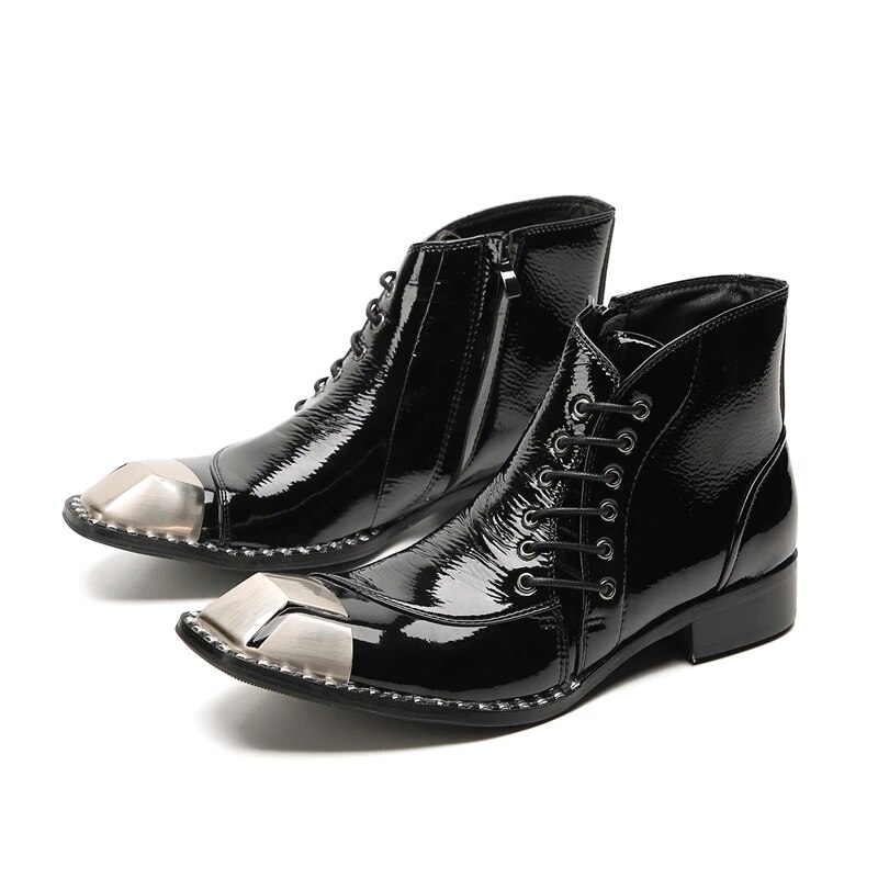 VCSHOES Classic Big Size Pointed Toe Office Shoes Solid Color Derby Boots Italian Man Genuine Leather Brogue Boots
