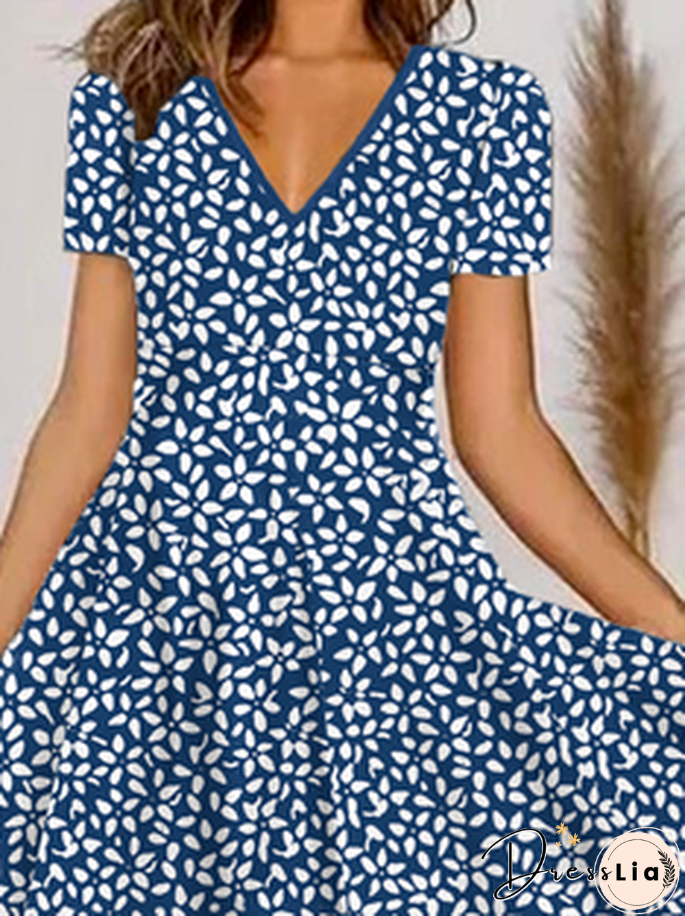 Womens Casual Floral Summer Micro-Elasticity Jersey Midi Short sleeve A-Line Regular Dress