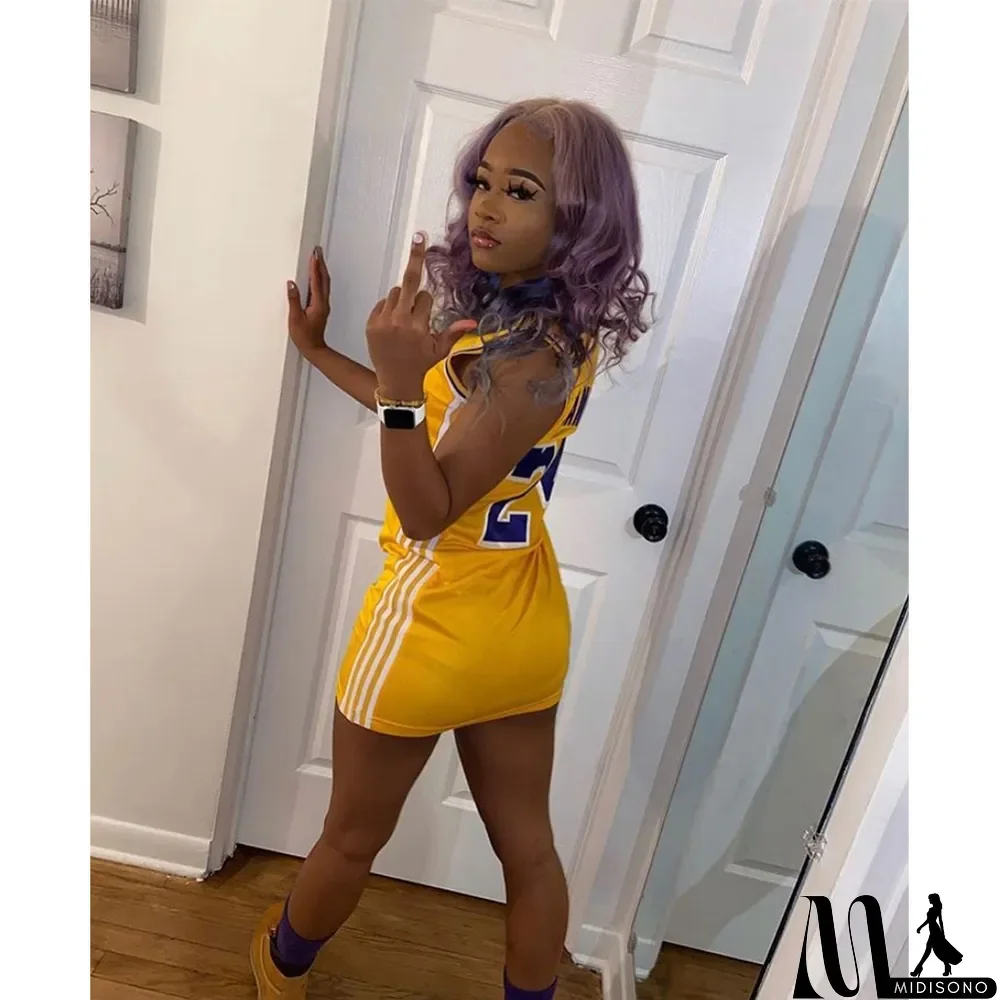 MidiSono - Casual Sports Printed Mini Jersey Dress