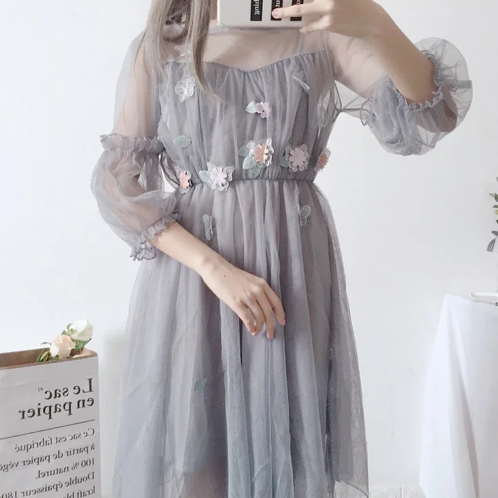 Lolita Lantern Sleeve Gauze Dress
