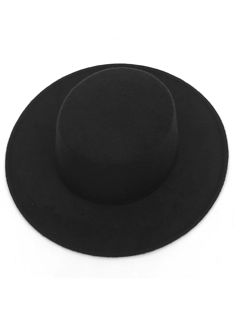 Casual Solid Flat Top Wide Brim Woolen Fedora Hat