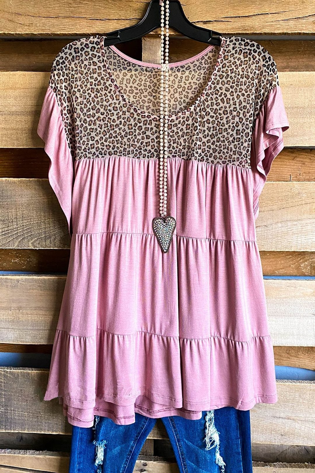 Short Sleeve Casual Leopard-Print Shirts & Tops