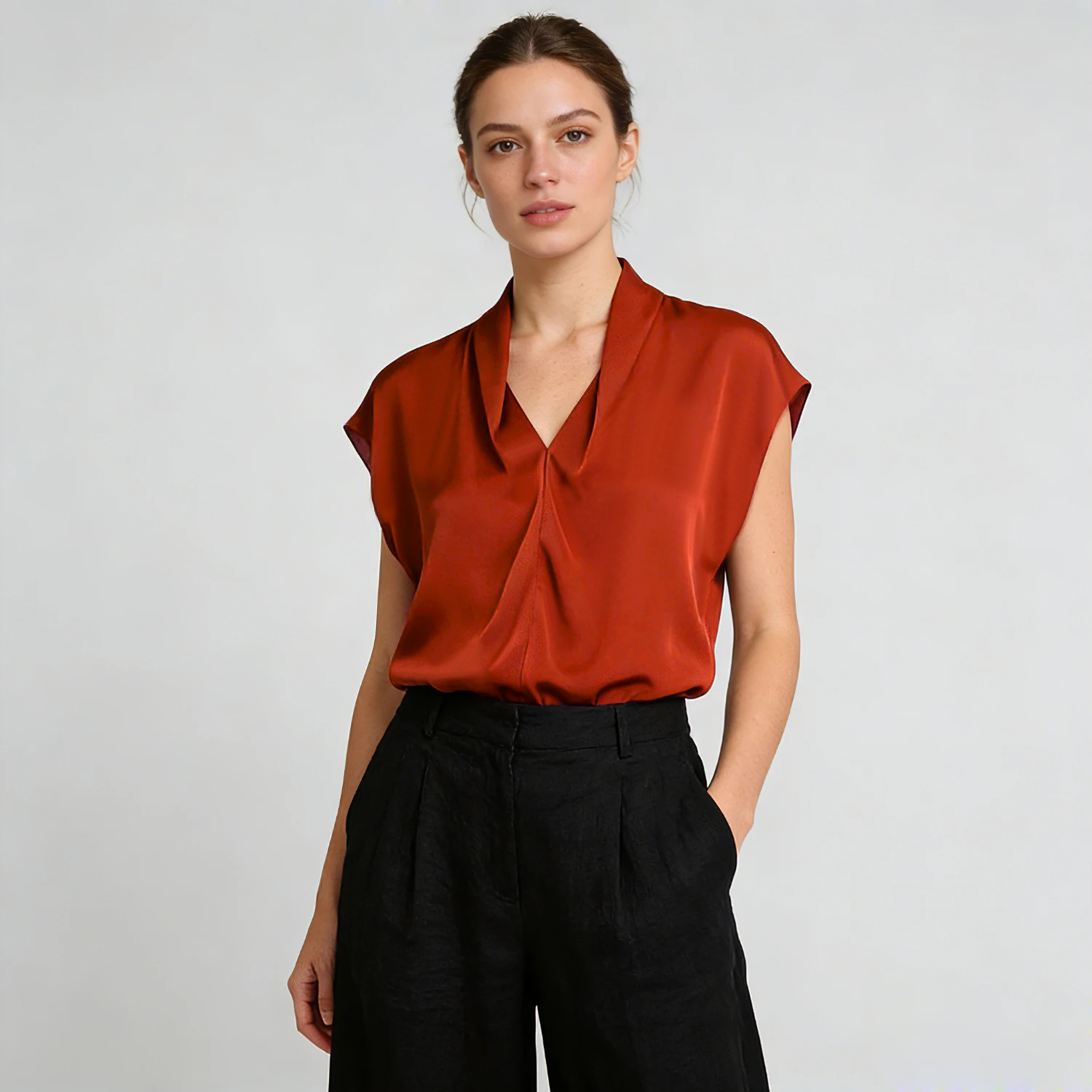 Silk Top V-Neck Sleeveless REAL SILK LIFE