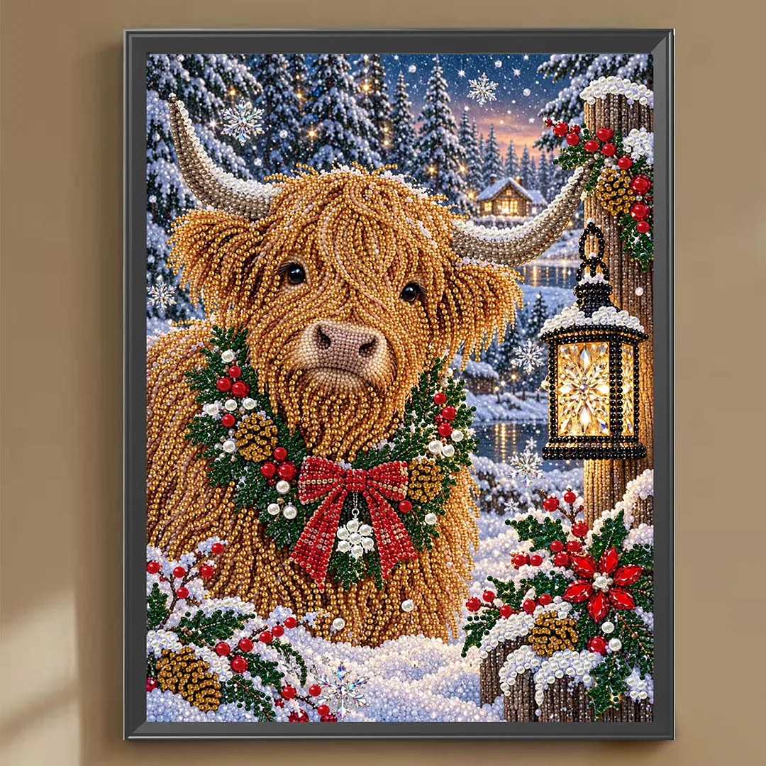 Pearl Diamond Painting Kit Scottish Scotland Celtic Cow Christmas 11.81x15.75in