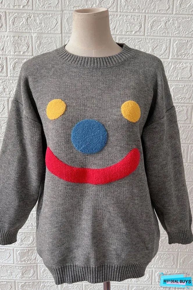 Clown Smile Knit Pullover Sweaters Winter Outfits