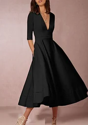 Hyhis New Women Dress Long Fashion Vacation Party Dresses Short Sleeve V-neck Slit Solid High Quality Vestidos Femme 2025