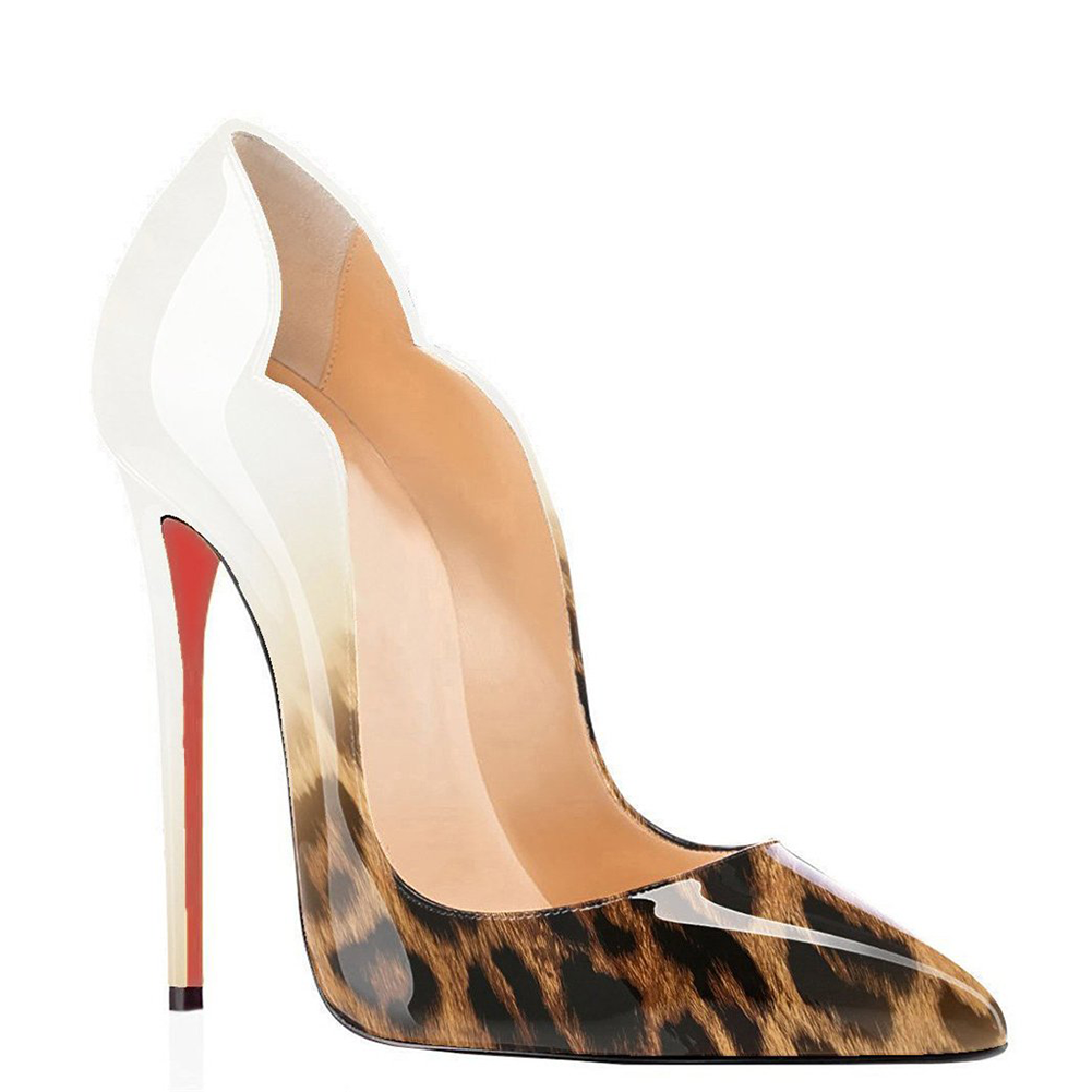 Red Bottom Women's Party Wedding Heels Leopard Patent Pumps-MERUMOTE