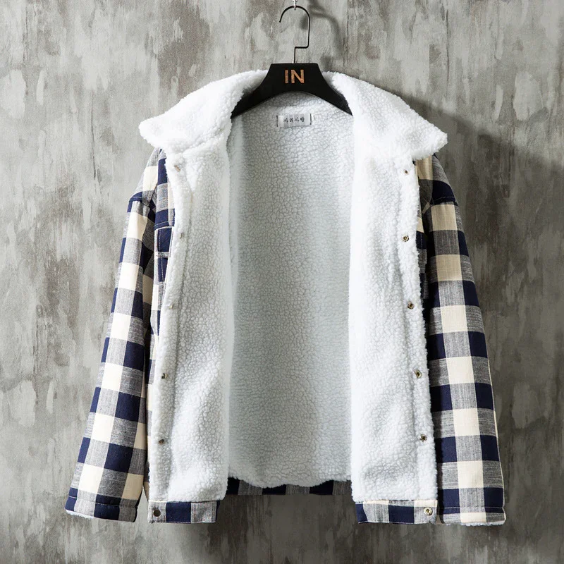 Men's Check Lapel Lamb Lined Jacket
