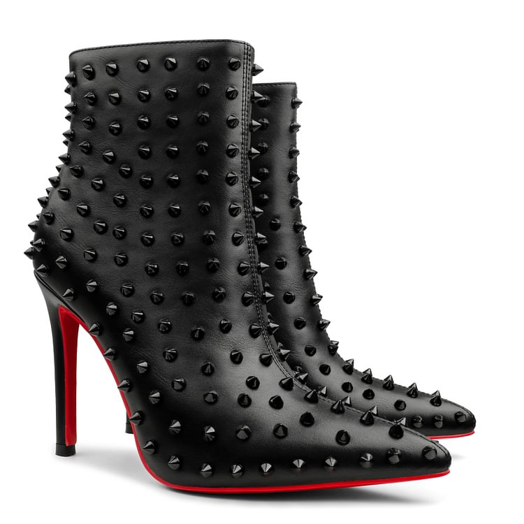 100mm/120mm Women's Ankle Boots with Rivets Closed Pointed Toe Stilettos Boots