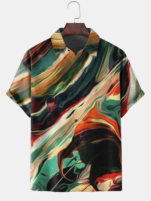 Casual Cotton Blends Abstract Shirt