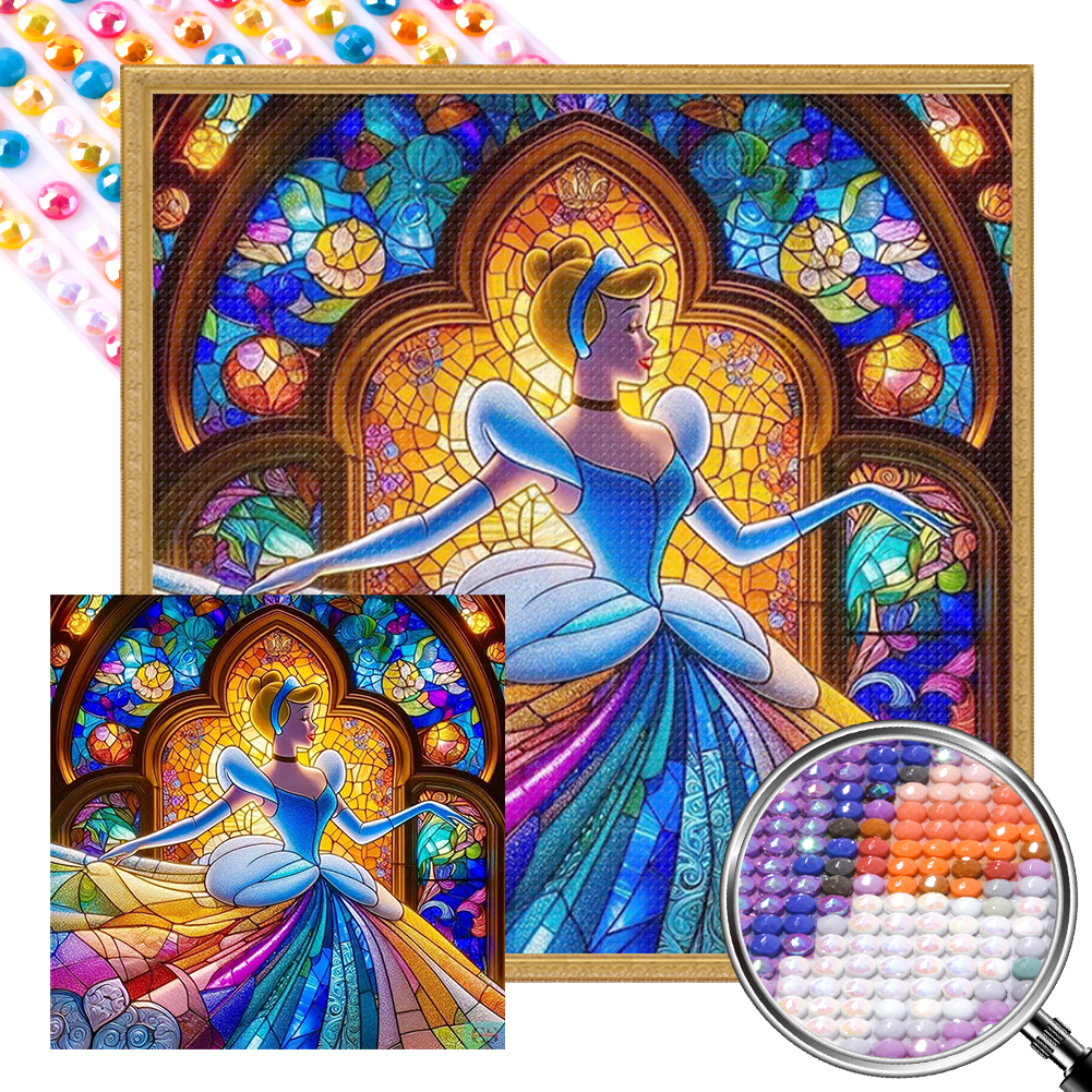 Cinderella Glass Painting 40*40cm(picture) full round drill diamond painting with 3 to 5 colors of AB drills