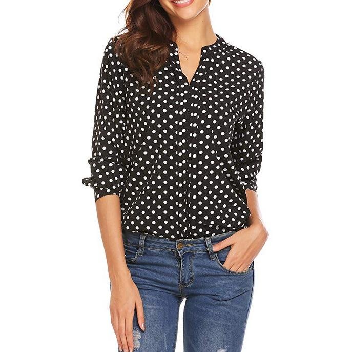 2020 New Polka Dot Blouses Women Xxl Clothes V-neck Long Sleeve Shirt Plus Size Tops For Women Office Blouse