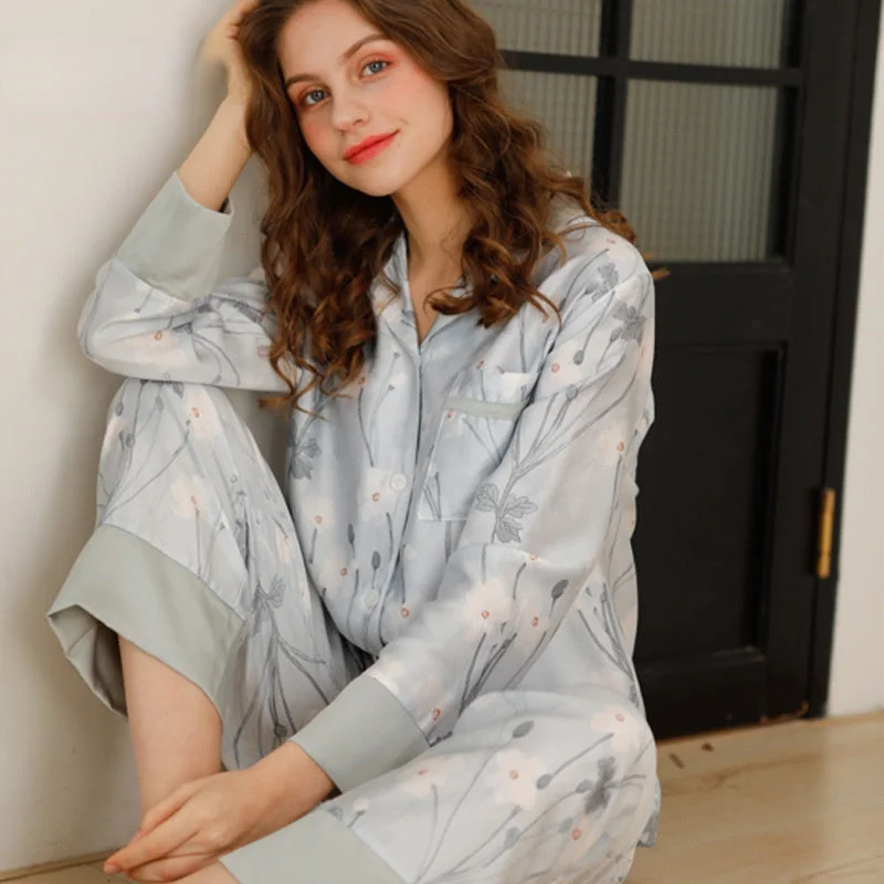 Long-Sleeved Viscose Cotton Pajamas