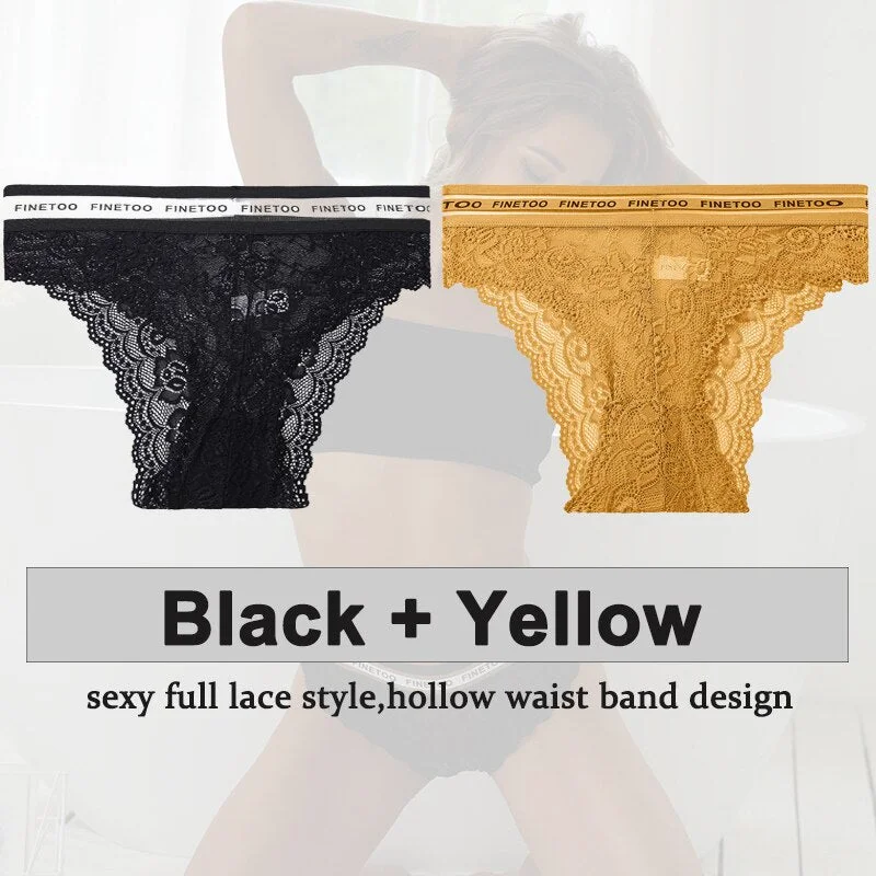 2PCS/Set Underwear Lace Panties Women's Lingerie Sexy Panties Female Underpants Floral Lace Perspective Waist Band Briefs Panty