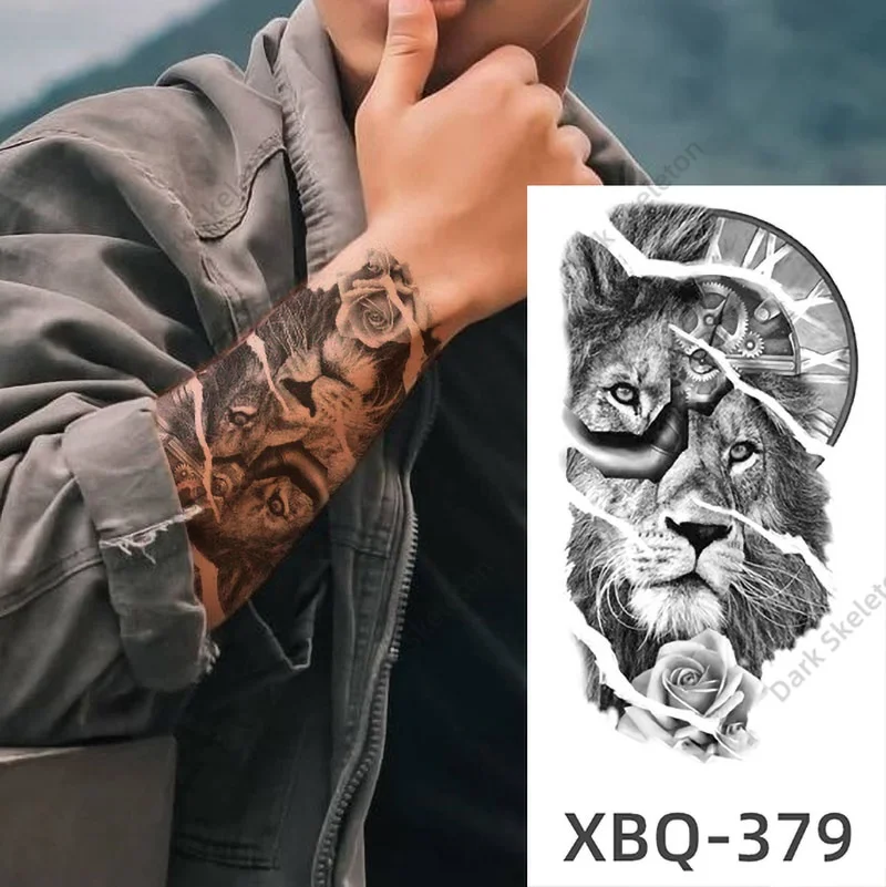 Sdrawing Black Forest Tattoo Sticker For Men Women Children Tiger Wolf Death Temporary Tattoo Fake Henna Skeleton King Animal Tatoo