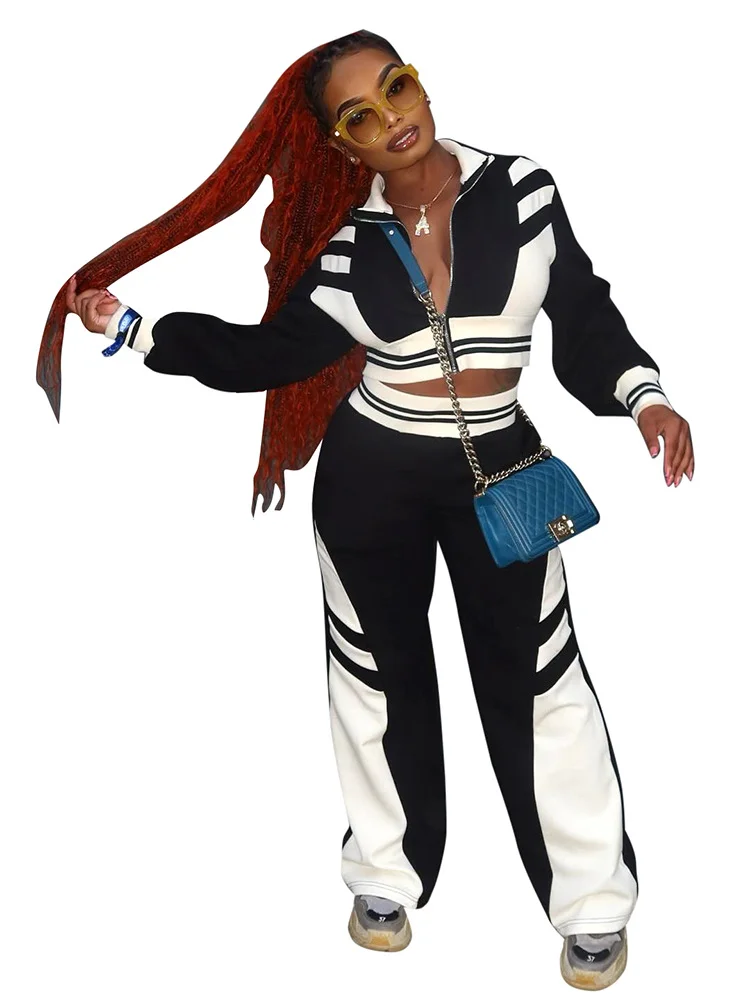 Uveng Uveng Has K24ST398 Women's Clothing 2024 Autumn Fashion Trend Hot Girl Black And White Trousers Suit