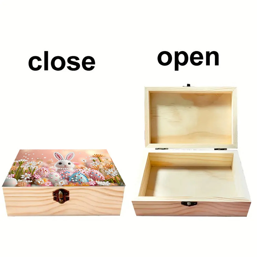 5D DIY Diamond Painting Handmade Wood Storage Box for Home Decor Craft (Rabbit)