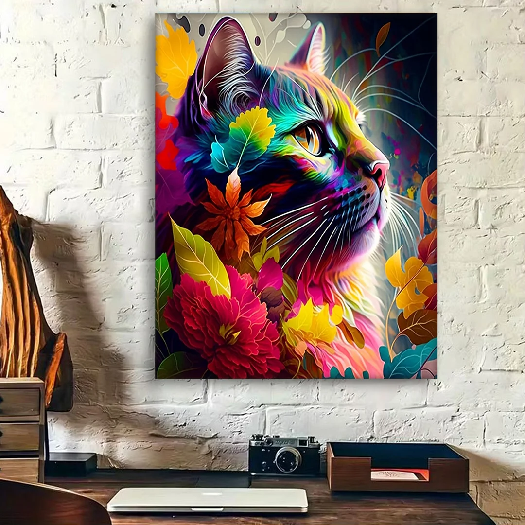 DIY Autumn Leaf Cat Paint by Numbers Kits Drawing Paintwork on Canvas 15.75x19.69inch Without Frame Canvas Oil Painting Number Painting for Beginners Adults Gift Home Wall Decor