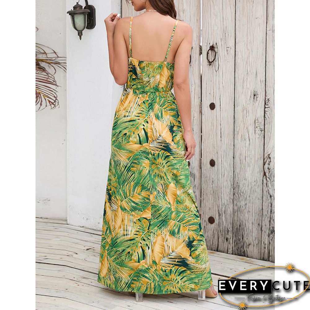 Light Green Bohemia Print V Neck Maxi Dress