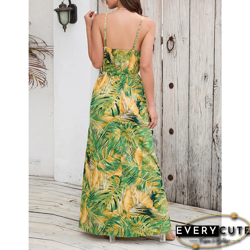 Light Green Bohemia Print V Neck Maxi Dress