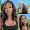 Glueless Wig Black with Caramel Highlights Yaki Straight/ Wave Bob Wig