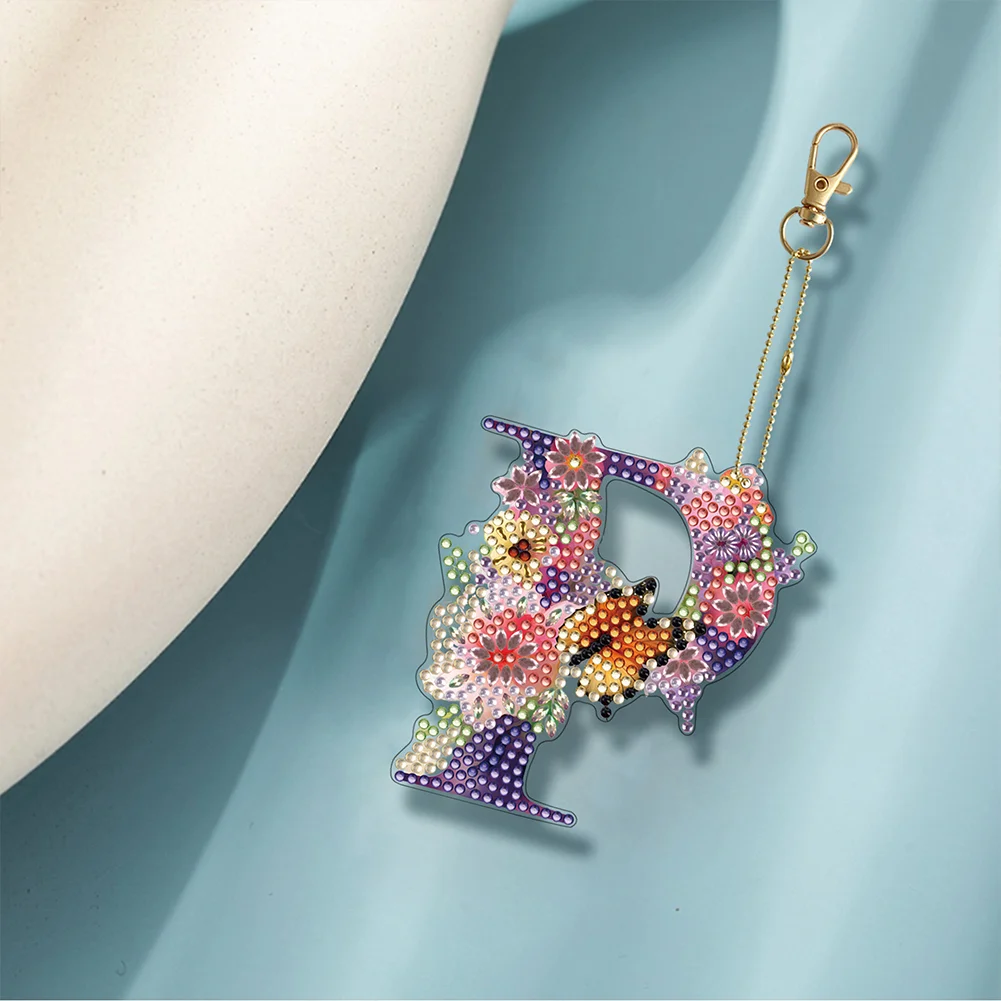 DIY P Diamond Art Key Rings Lettter Keychain Supplies Gift for Kids(Double Sided)