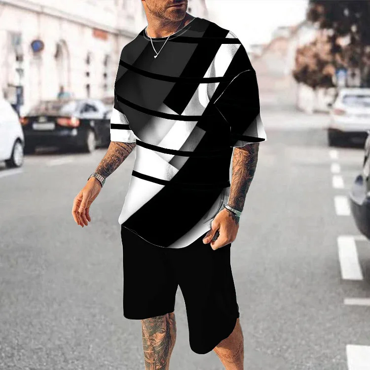 BrosWear Three-Dimensional Geometric Print T-Shirt And Shorts Co-Ord