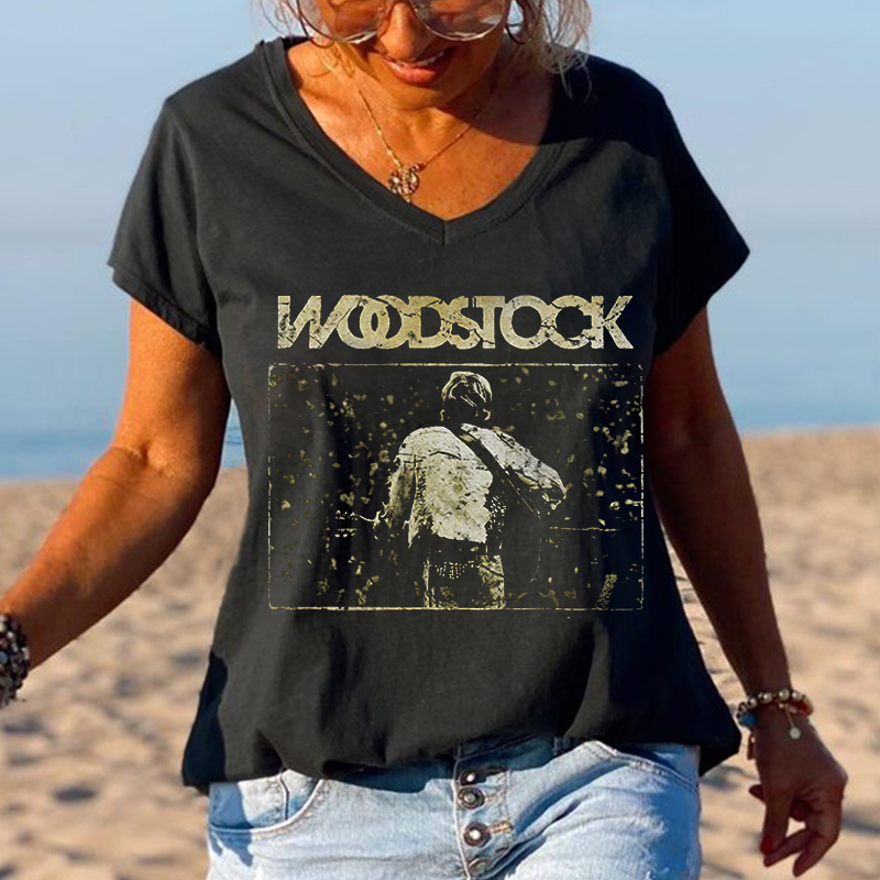 Casual Woodstock Music Performer Printed Graphic Tees