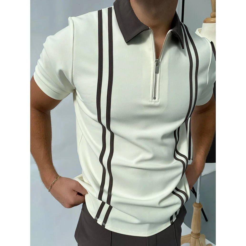 Casual Elegant Striped Stitching Short-sleeved Polo Shirt
