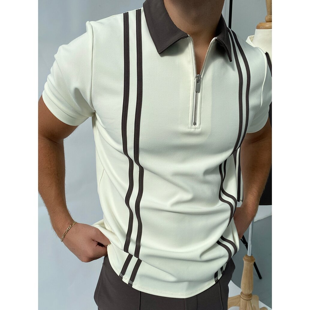 Casual Elegant Striped Stitching Short-sleeved Polo Shirt