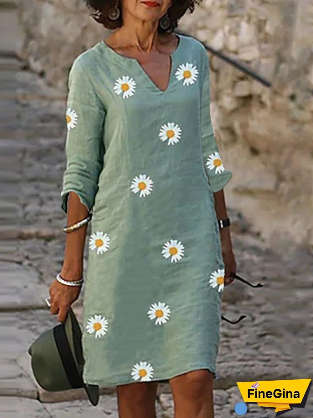 Women Casual Autumn Daisy Polyester Lightweight Daily Loose Best Sell A-Line Dresses