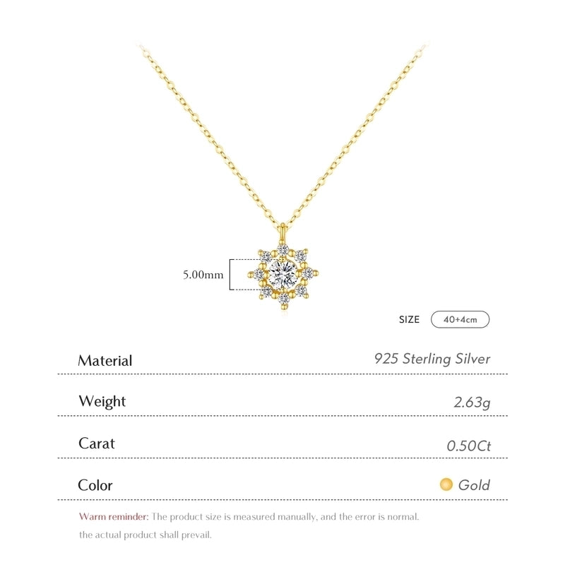 0.5ct VVS1-VVS2 Round Brilliant 925 Sterling Silver Moissanite Cable Chain Plating Inlay Snowflake GRA Certificate Pendant Necklace