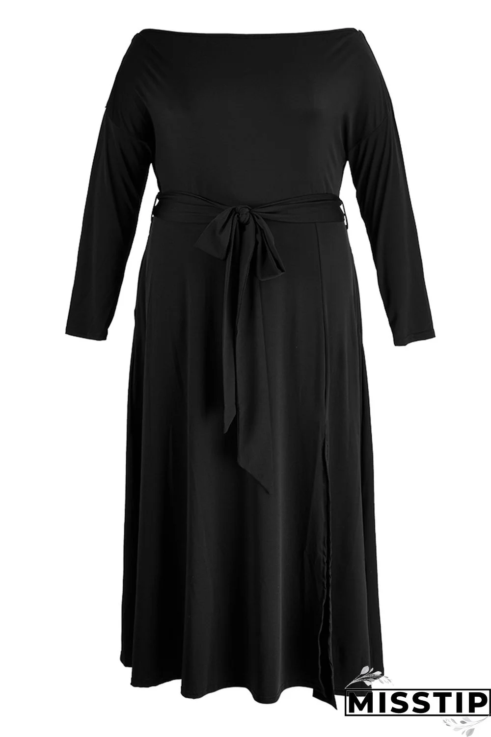 Black Fashion Casual Solid Patchwork Off the Shoulder Long Sleeve Dresses