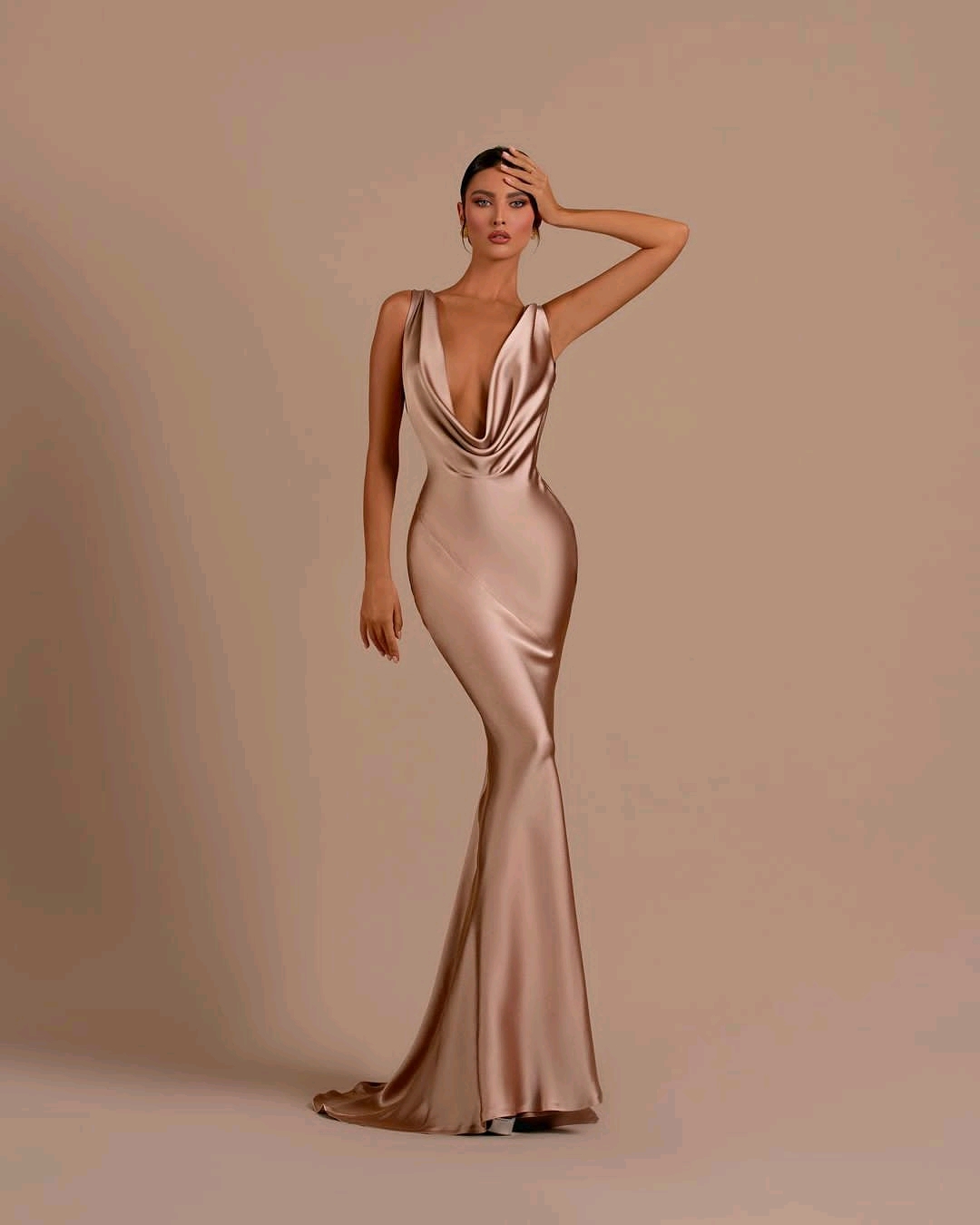 Oknass Chic Sexy Satin Sleeveless Backless Long Mermaid Prom Dress