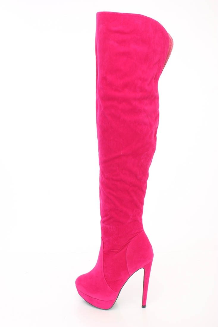 Hot Pink Platform Boots Suede Stiletto Heel Over-the-Knee Boots |FSJ Shoes