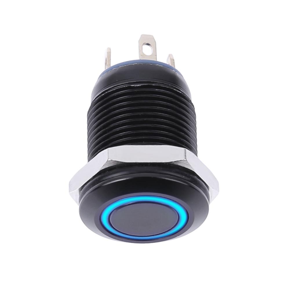 

12mm Waterproof Flat Top Blue LED Metal Monmentary Push Button Switch, 501 Original