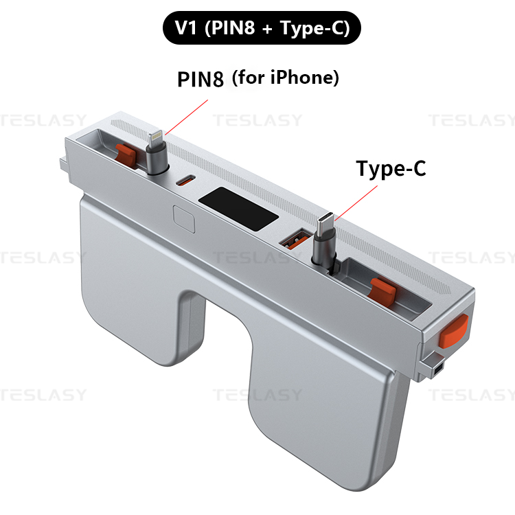 TESLASY Tesla Model 3 Highland LED USB Hub Adapter Docking Station With Retractable Charging Cables LED Ambient Light