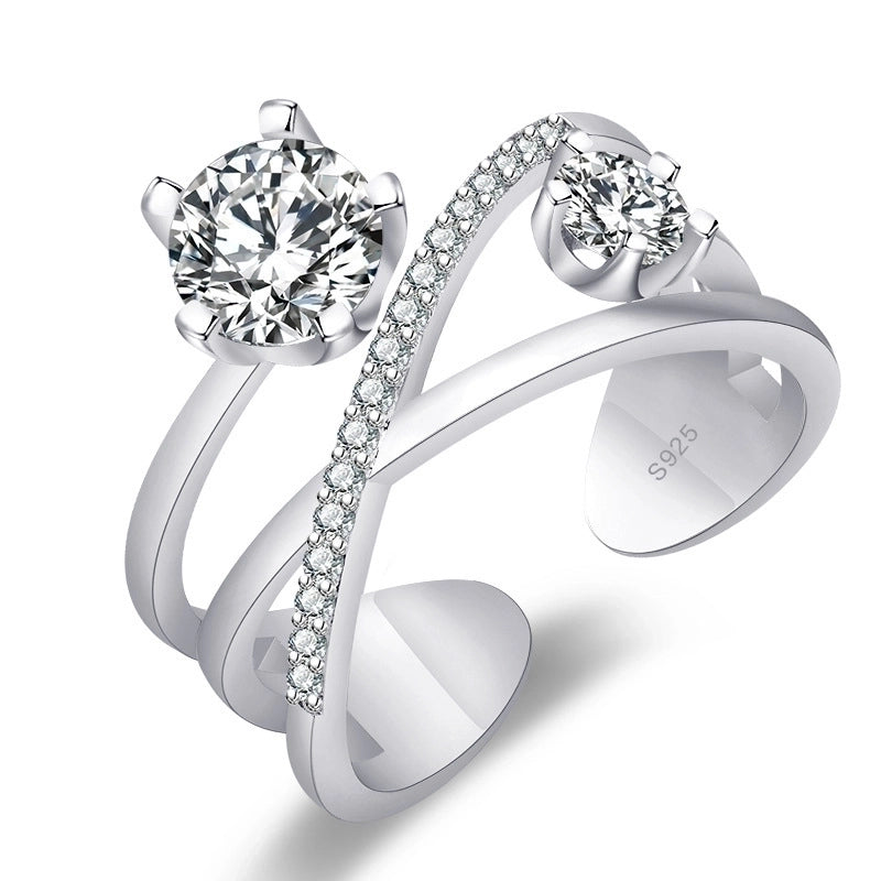 Minimalist Solid Color Copper Plating Inlay Artificial Diamond Rings 1 Piece