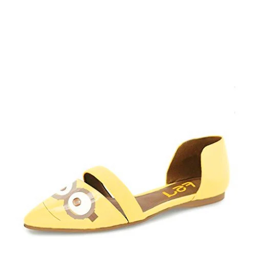 Yellow Pointy Toe Flats Patent Leather Minions Double D'orsay Shoes |FSJ Shoes